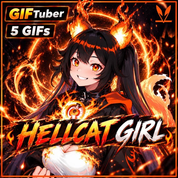 Fire Cat Girl GIFTuber – Hellcat Animal Streamer, 5 Expressions