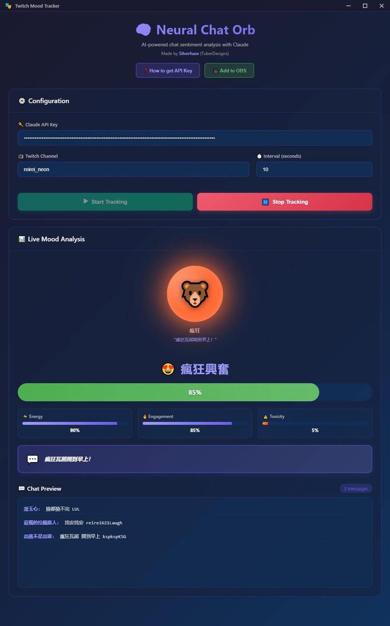 Twitch Overlay Chat Sentiment Tracker AI Tool for Streamers Vtuber Mood ...