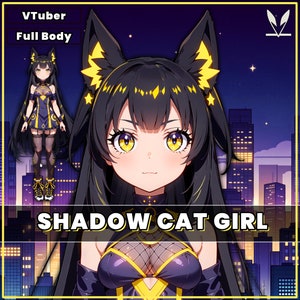 Modelo VTuber Live2d prefabricado Chica gato sombra para vtube studio como un lindo animal vtuber de cuerpo completo amarillo y azul oscuro para uso comercial femenino imagen 1