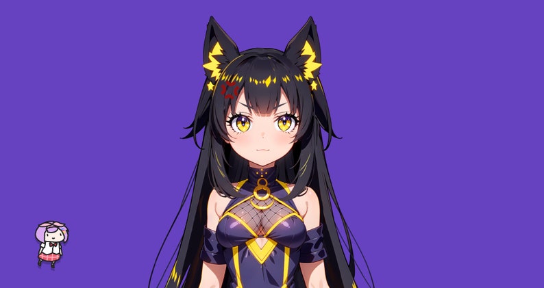 Modelo VTuber Live2d prefabricado Chica gato sombra para vtube studio como un lindo animal vtuber de cuerpo completo amarillo y azul oscuro para uso comercial femenino imagen 8