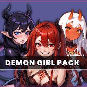 Demon Girls PNGTuber Combo Starter Pack all with 5 a 6 Emotions | Crimson Sorrow, Succubus & Oni | premade pngtuber model asset tuberdesigns