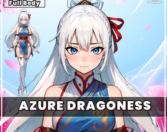 Premade VTuber Model - Azure Dragoness Girl for vtube studio as a blue, white, red full body vtuber martial girl live2d model