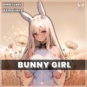 PNGTuber - Cute Bunny Girl | 5 Expressions | Animal model | Streamer | Strong | AI art | Animal Model Assets