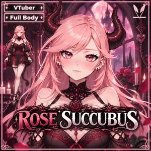 VTuber - Rose Succubus Girl for vtube studio as a cute Pink, Red full body vtuber demon goth girl live2d model