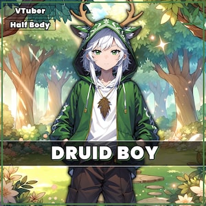 VTuber - Druid Boy | live2d | vtube studio | Forest | Streamer | Hoodie | Animal Model | Male | premade rigged vtuber half body