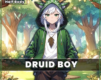 VTuber - Druid Boy | live2d | vtube studio | Forest | Streamer | Hoodie | Animal Model | Male | premade rigged vtuber half body