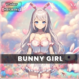 VTuber - Cute Bunny girl for vtube studio as a pink, white half body vtuber animal female live2d model with customizable colors