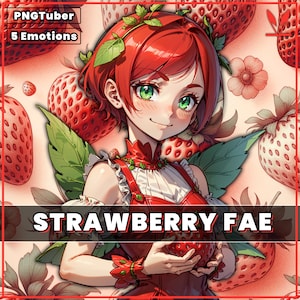 PNGTuber Strawberry fae with 5 Emotions premade pngtuber girl female png plant model asset tuberdesigns for veadotube