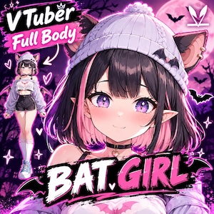 Premade VTuber - Cute Bat Girl voor vtube-studio als een schattig roze, full body vtuber animal girl live2d-model aanpasbaar