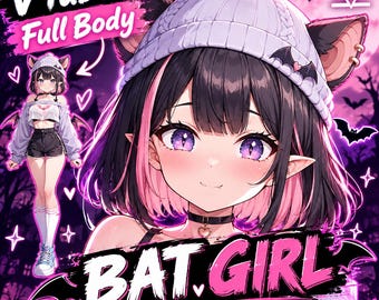 Premade VTuber - Cute Bat Girl voor vtube-studio als een schattig roze, full body vtuber animal girl live2d-model aanpasbaar