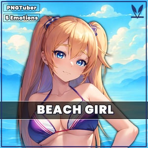 PNGTuber Summer beach girl 2D premade model with 5 Emotions for streaming png | girl pngtuber by tuberdesigns