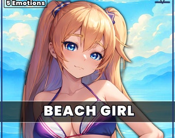 PNGTuber Summer beach girl 2D premade model with 5 Emotions for streaming png | girl pngtuber by tuberdesigns