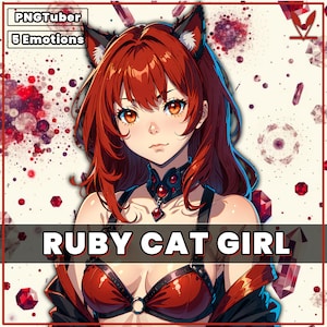PNGTuber Ruby Cat girl 2D premade model with 5 Emotions for streaming | Veadotube | png | Twitch | girl pngtuber