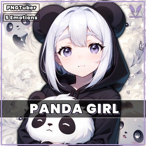 PNGTuber Panda Girl 2D premade model with 5 Emotions for streaming | Veadotube | Pet | female girl animated pngtuber