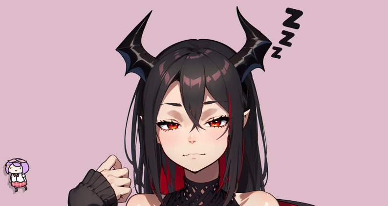 VTuber - Mörk Succubusflicka för vtube studio som en het svart, röd helkropps vtuber demon goth tjej live2d-modell bild 8