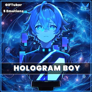 GIFTuber Hologram Boy 2D premade mode with 5 Emotions for streaming | Veadotube | Blue | PNGTuber | Glitch | male pngtuber