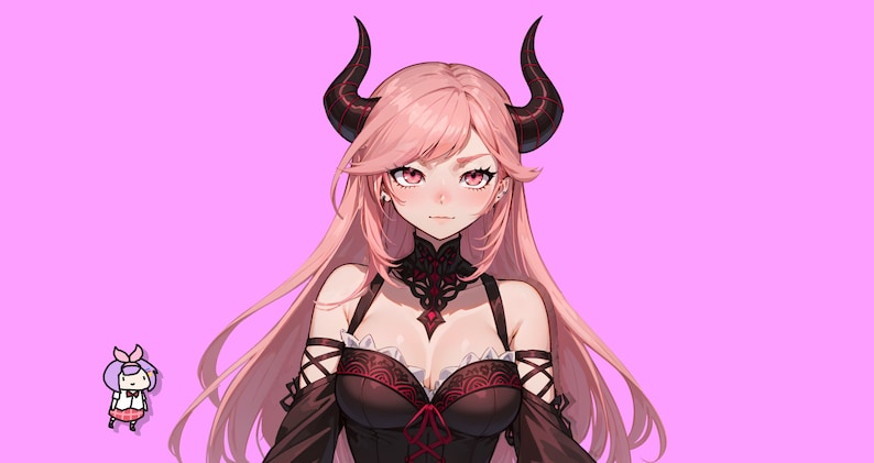 VTuber - Rose Succubus Girl for vtube studio as a cute Pink, Red full body vtuber demon goth girl live2d model image 7