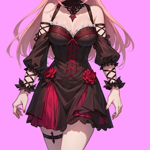 VTuber - Rose Succubus Girl for vtube studio as a cute Pink, Red full body vtuber demon goth girl live2d model image 8