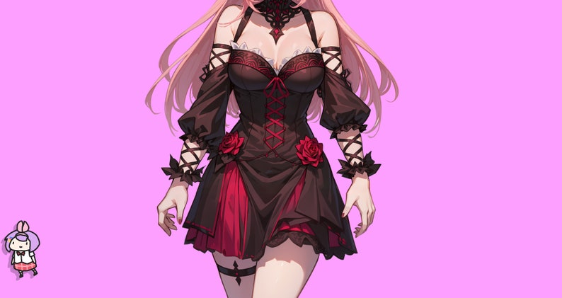 VTuber - Rose Succubus Girl for vtube studio as a cute Pink, Red full body vtuber demon goth girl live2d model image 8