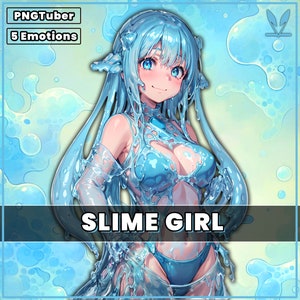 PNGTuber: schattig slijmmeisje | 5 uitdrukkingen | Kant-en-klaar | Water | Wimpel | Slijm | 2D-modelitems | Twitch | pngtuber