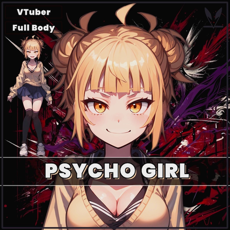 VTuber - Yandere Psycho Girl for vtube studio as a cute Pink, Red full body vtuber cute crazy girl live 2d model image 1