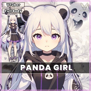 Premade Live2d VTuber Model - Panda Girl for vtube studio as a cute purple, white full body vtuber animal female vtuber