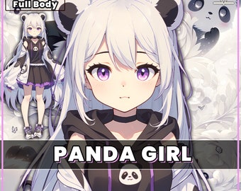 Premade Live2d VTuber Model - Panda Girl for vtube studio as a cute purple, white full body vtuber animal female vtuber