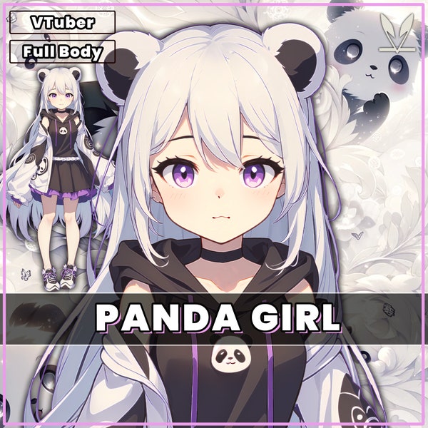 Modèle VTuber Live2d Premade - Fille panda pour le studio vtube en tant qu'animal vtuber violet et blanc complet du corps femelle vtuber