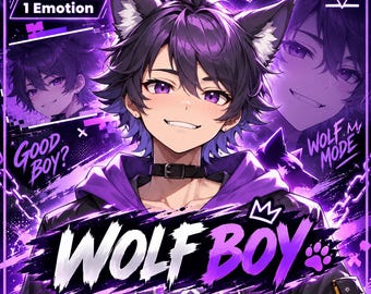 VTuber - Purple Wolf Boy / live2d / Animale / Streamer / Lupo / Modello Animale / Studio VTube / VTuber / Maschio