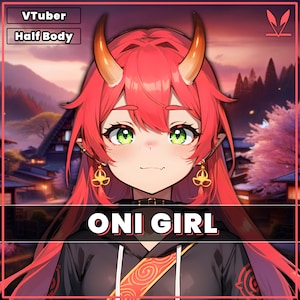 VTuber - Oni Demon Girl for vtube studio as a cute orange half body premade vtuber demon girl live2d model