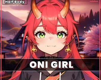 VTuber - Oni Demon Girl for vtube studio as a cute orange half body premade vtuber demon girl live2d model