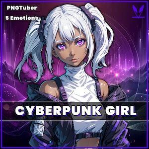 PNGTuber Cyberpunk Hacker Girl 2D premade model with 5 Emotions for streaming Veadotube | png | girl pngtuber