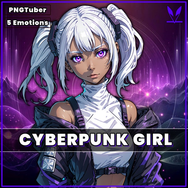 PNGTuber Cyberpunk Hacker Girl 2D vorgefertigte Modell mit 5 Emotionen für das-streaming Veadotube | png | Mädchen pngtuber
