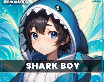 PNGTuber - Shark Boy mit 5 Ausdrücken bereit zu gehen. Gut zum Streamen als 2D Male pngtuber