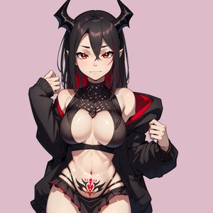 VTuber - Mörk Succubusflicka för vtube studio som en het svart, röd helkropps vtuber demon goth tjej live2d-modell bild 3