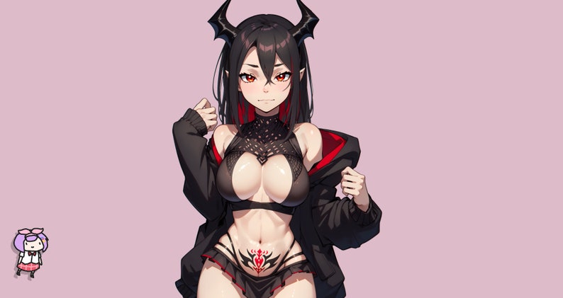 VTuber - Mörk Succubusflicka för vtube studio som en het svart, röd helkropps vtuber demon goth tjej live2d-modell bild 3