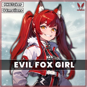 PNGTuber - Maffia Fuchs Mädchen | 5 Ausdrücke | Vorgefertigt | Tiermodell | Luftschlangen | Fuchs Maffia| 2D-Modell-Assets | pngtuber