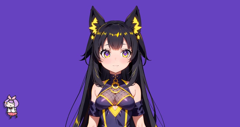 Modelo VTuber Live2d prefabricado Chica gato sombra para vtube studio como un lindo animal vtuber de cuerpo completo amarillo y azul oscuro para uso comercial femenino imagen 7