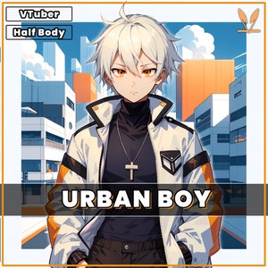 Premade VTuber model - Urban Boy for vtube studio as a cool customizable colored half body vtuber male vtuber made in live 2d