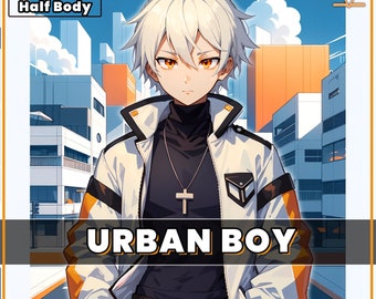 Premade VTuber model - Urban Boy for vtube studio as a cool customizable colored half body vtuber male vtuber made in live 2d