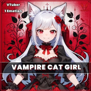 Live2d Premade VTuber Model for commercial Vampire Cat Girl for vtube studio as a cute red vtuber cat goth girl half body 2d model