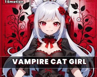 Live2d Premade VTuber Model for commercial Vampire Cat Girl for vtube studio as a cute red vtuber cat goth girl half body 2d model