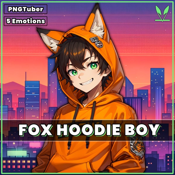 Unique Design PNGTuber Model for Veadotube Mini with Various Expressions | Fox Hoodie Boy
