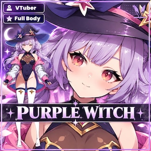 Premade VTuber Model: Purple Witch Girl, Full Rigged Live2D