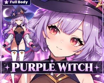 Premade VTuber Model: Purple Witch Girl, Full Rigged Live2D