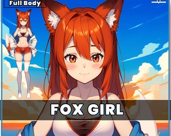 VTuber - Red Fox Girl voor vtube studio als een schattig gember, rood full body vtuber dier anime meisje live2d model