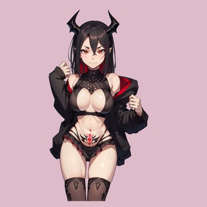 VTuber - Mörk Succubusflicka för vtube studio som en het svart, röd helkropps vtuber demon goth tjej live2d-modell bild 2
