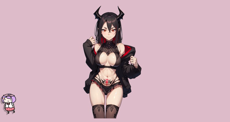 VTuber - Mörk Succubusflicka för vtube studio som en het svart, röd helkropps vtuber demon goth tjej live2d-modell bild 2