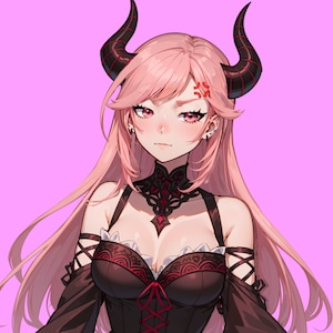 VTuber - Rose Succubus Girl for vtube studio as a cute Pink, Red full body vtuber demon goth girl live2d model image 4