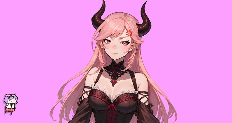 VTuber - Rose Succubus Girl for vtube studio as a cute Pink, Red full body vtuber demon goth girl live2d model image 4